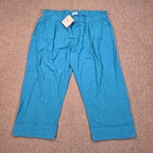 Iridium Pants Womens 2X Teal Cotton Elastic‎ Waist Slub Knit Wide Leg Lagenlook